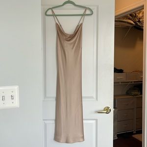Show me your mumu Verona cowl dress in champagne luxe satin bridesmaid dress